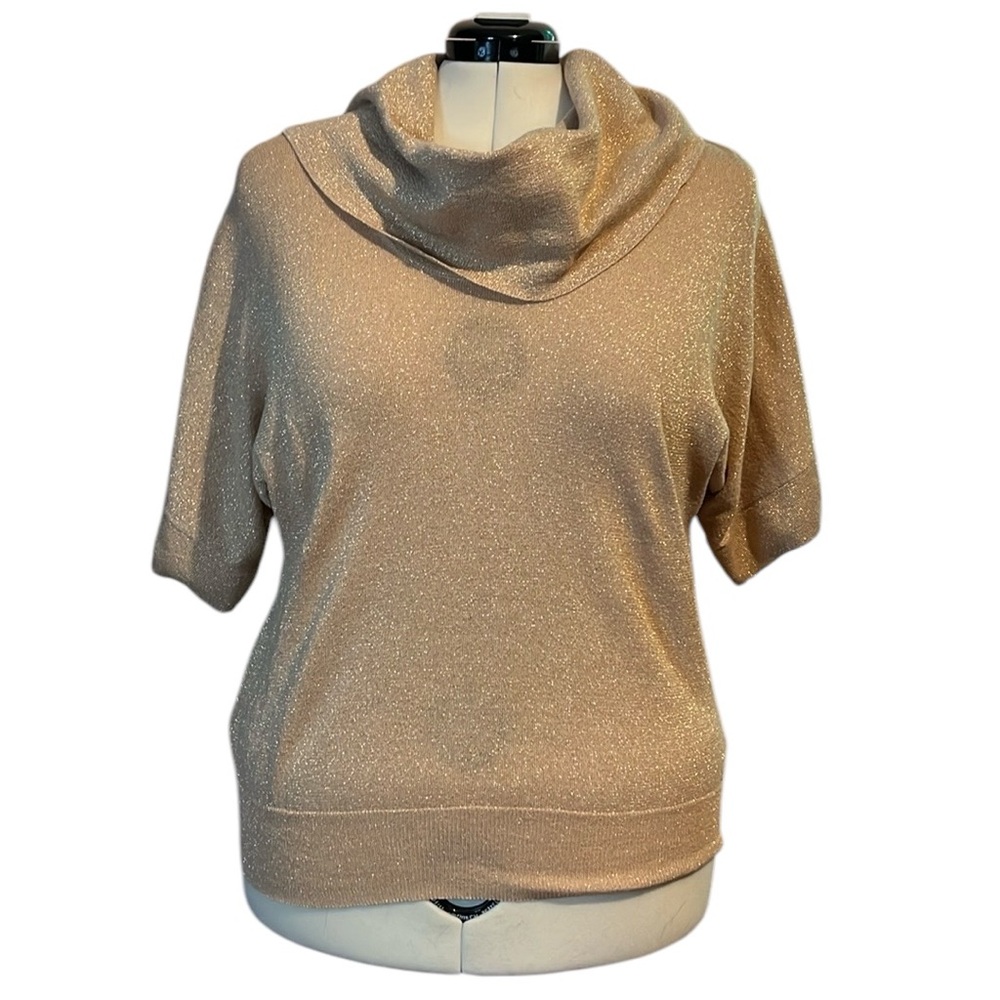 Michael Michael Kors Gold Metallic Shimmery Short Sleeve Sweater Blouse
